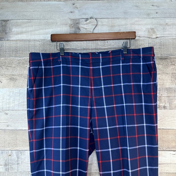 Tommy Hilfiger Womens Plaid Cropped Pants Navy Red White Size 18 - Picture 2 of 7